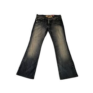 7 FOR ALL MANKIND MADE X THE GREAT CHINA WALL BLUE FLARE WIDE LEG JEANS BOOTCUT